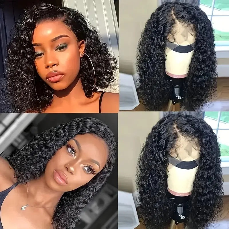 Short Bob Jerry Curly Hair Wig 14 Inch Non-adhesive Lace