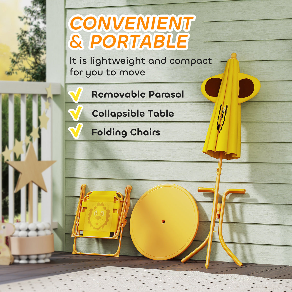 Kids Picnic Table And Chair Set With Foldable Chairs