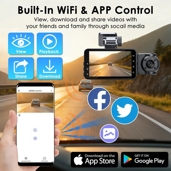 3-Channel Car Dash Cam with 32GB Card – 1080P Front, Night Vision, WiFi & Parking Monitor