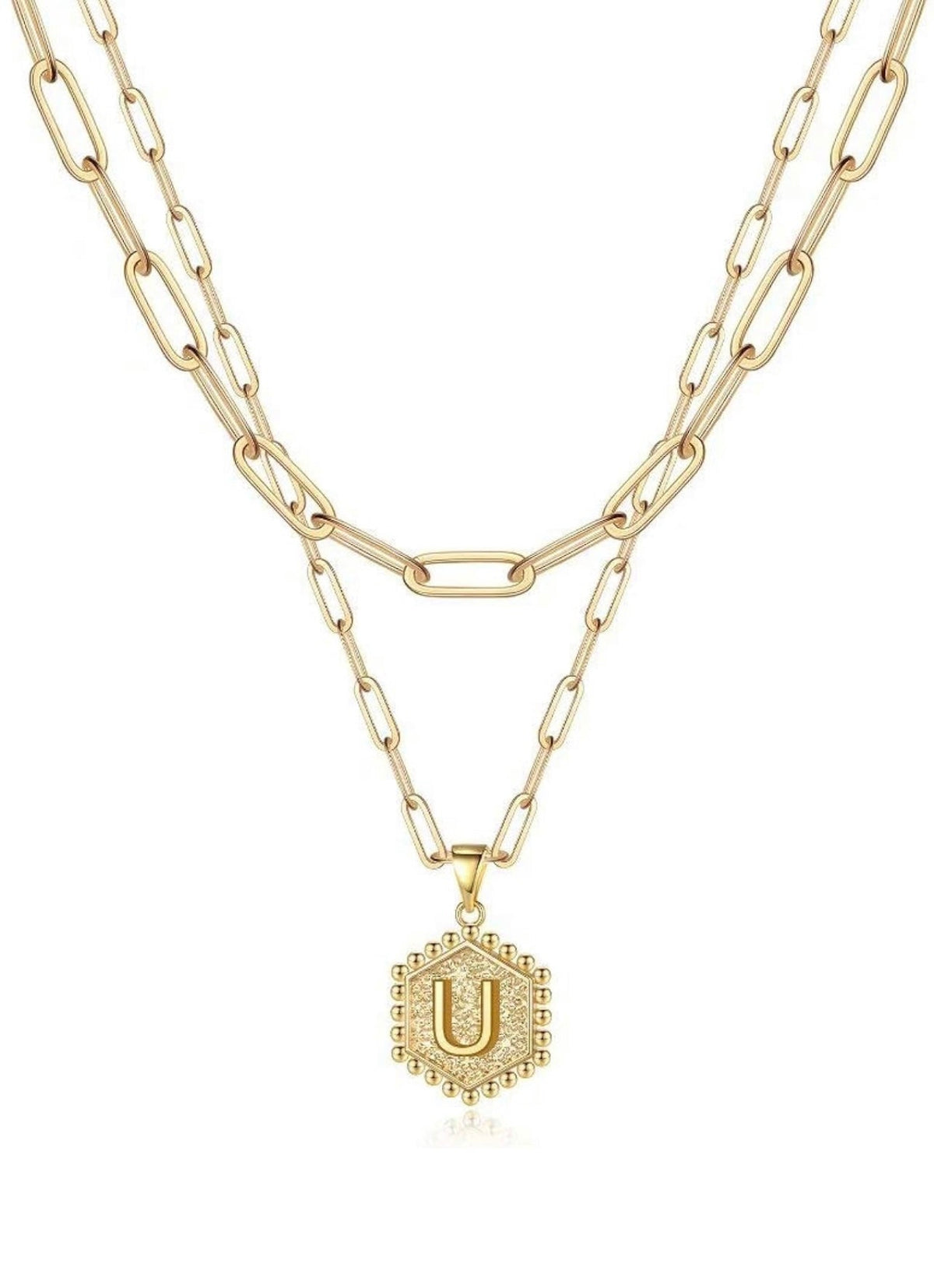 Gold Layered Initial Necklace – Elegant A–Z Letter Pendant