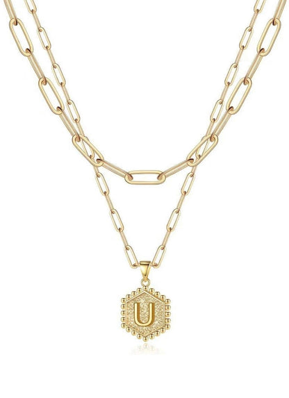 Gold Layered Initial Necklace – Elegant A–Z Letter Pendant