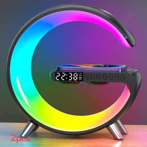 G-Shaped LED Lamp with 15W Wireless Charger & Bluetooth Speaker – Dimmable Mood Light, US Plug