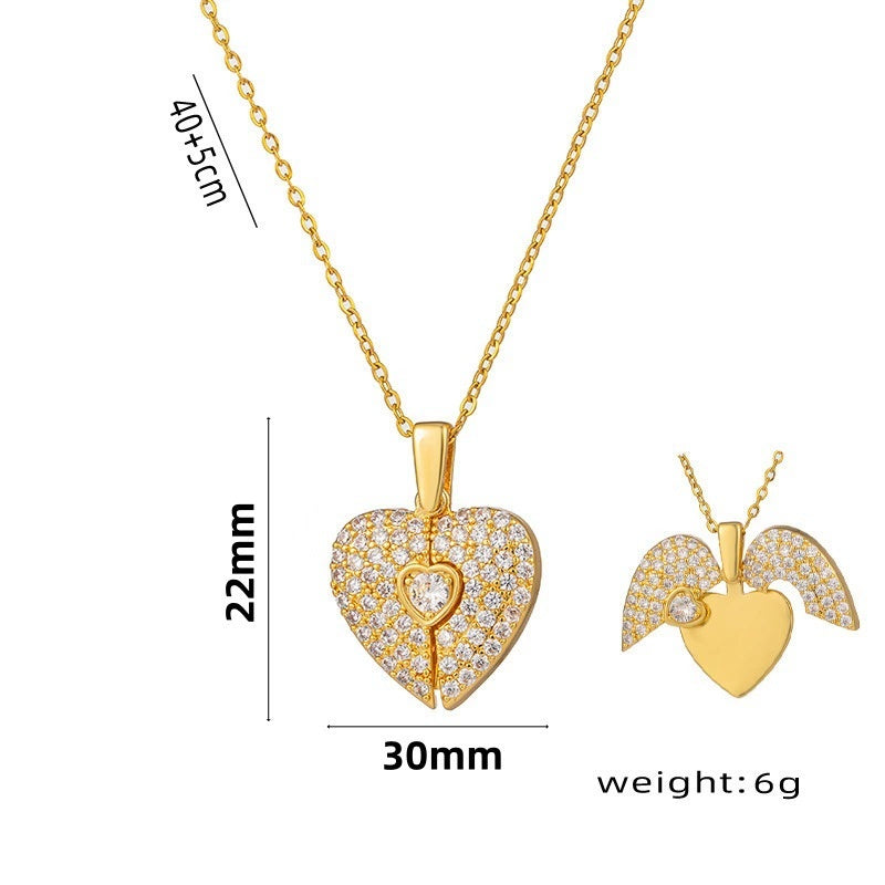 Women's Heart Opening And Closing Necklace Wings Pendant