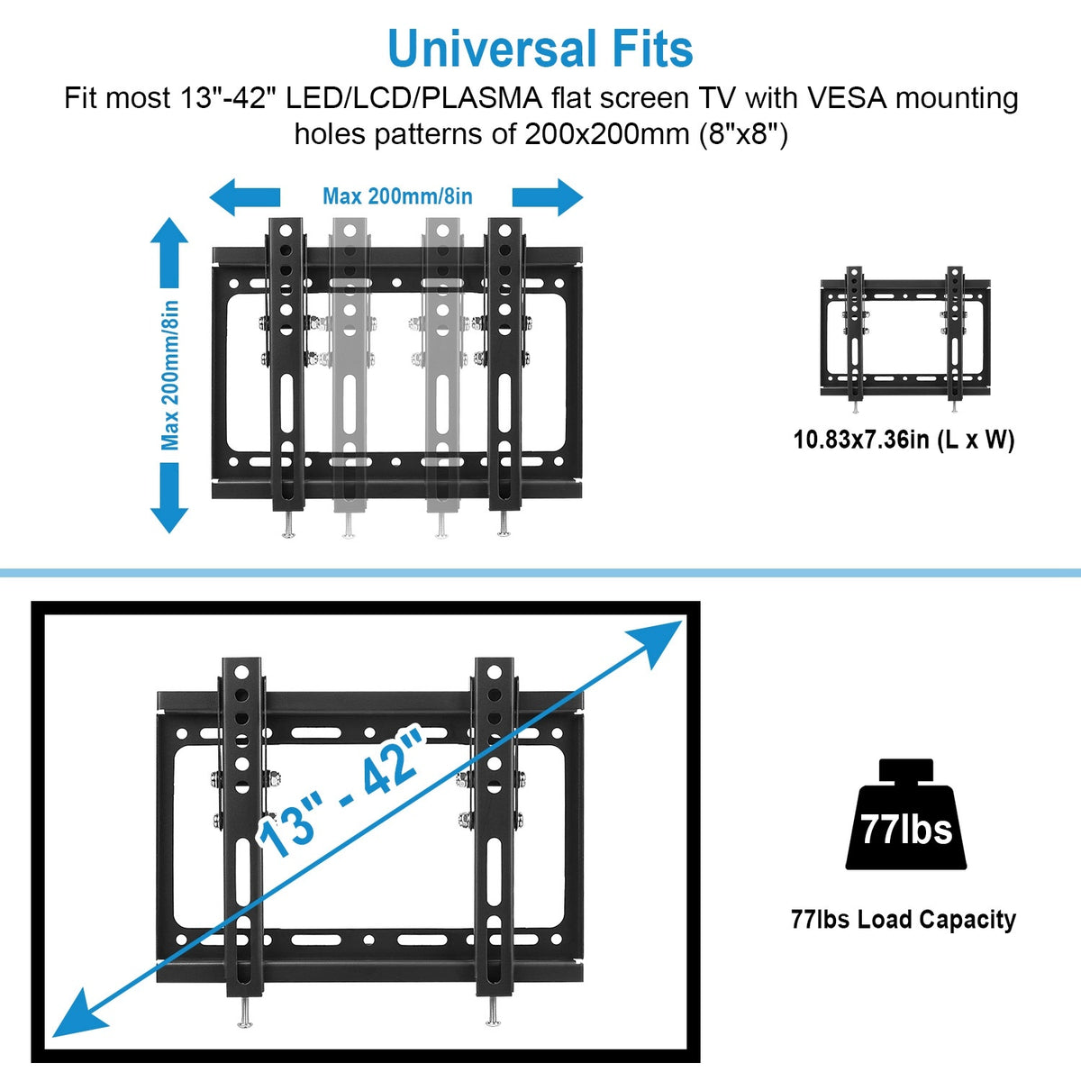 TV Wall Mount Bracket Tilt For 13in-42in