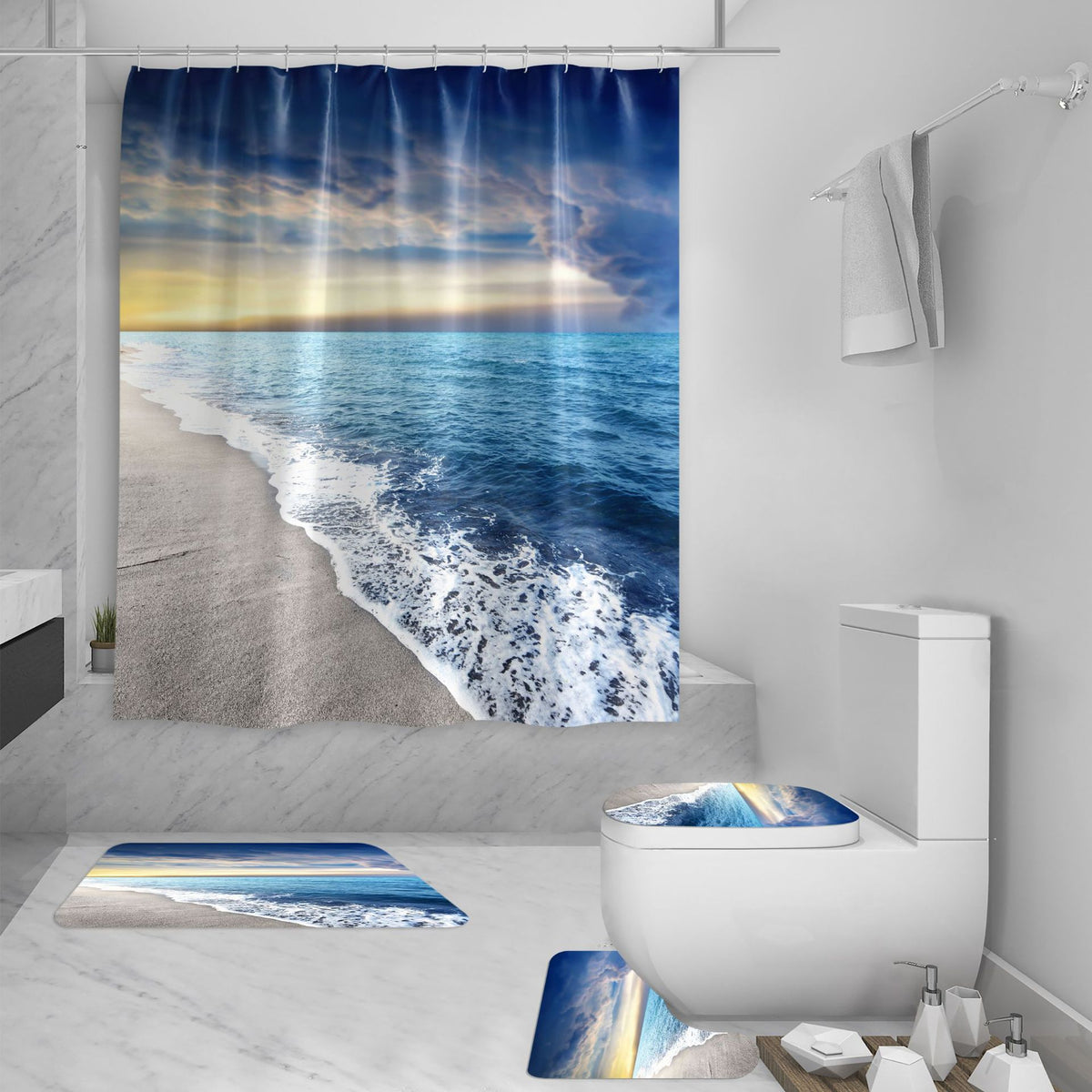 3D Sea View Beach Digital Printing Shower Curtain