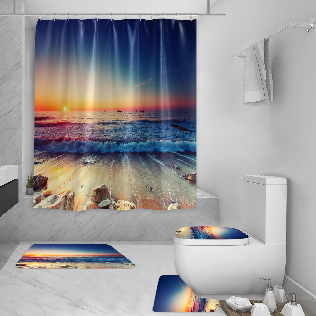 3D Sea View Beach Digital Printing Shower Curtain