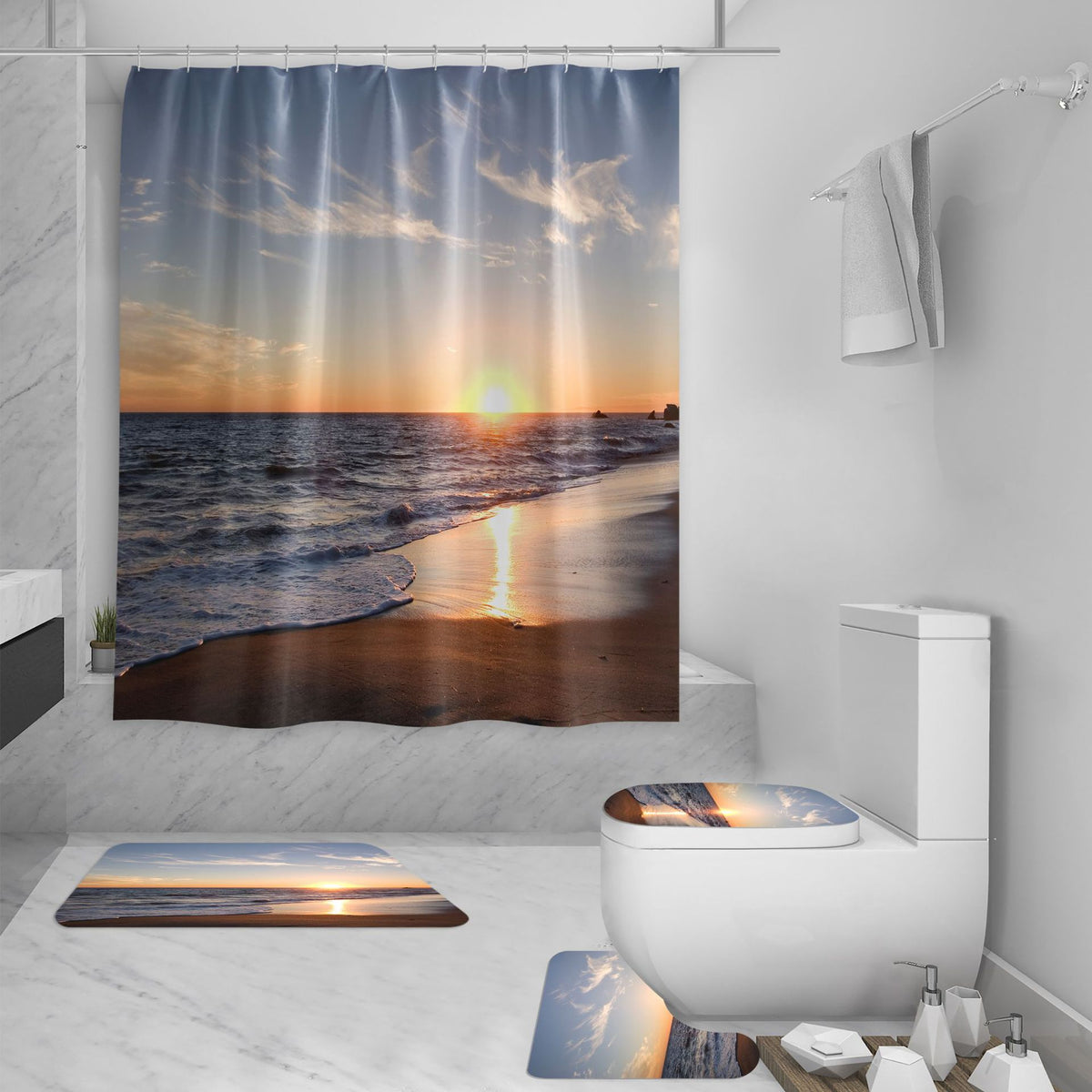 3D Sea View Beach Digital Printing Shower Curtain