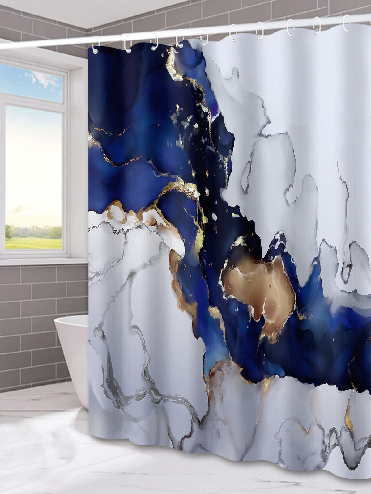 Marble Pattern Printed Polyester Bath Curtain