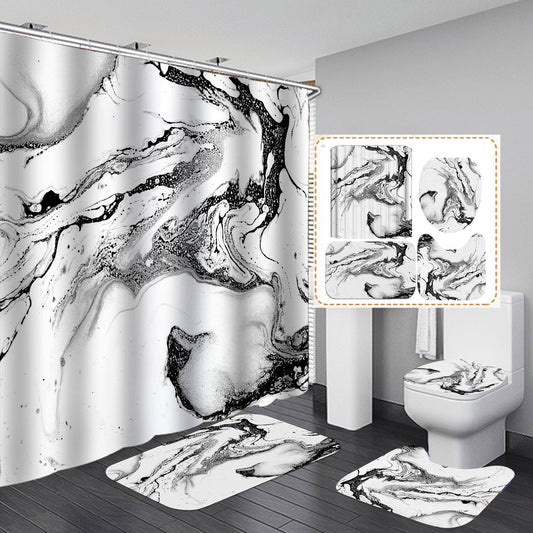 Black & White Marble Digital Printing Polyester Bathroom Shower Curtain