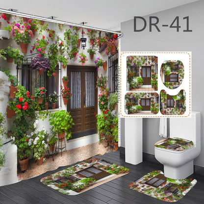 Wooden Door Waterproof Bathroom Shower Curtain