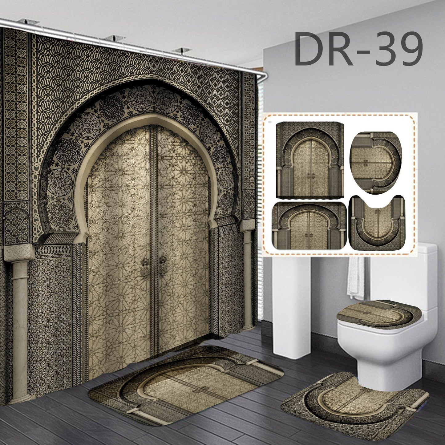 Wooden Door Waterproof Bathroom Shower Curtain