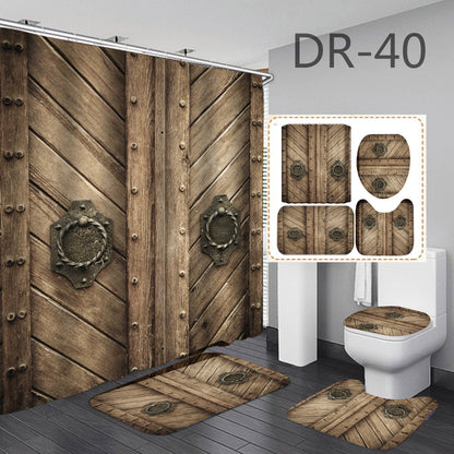 Wooden Door Waterproof Bathroom Shower Curtain