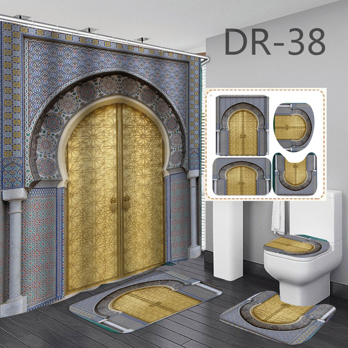 Wooden Door Waterproof Bathroom Shower Curtain