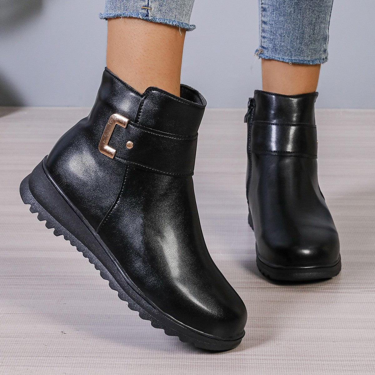 Women's Winter Fleece Boots With Side Zipper