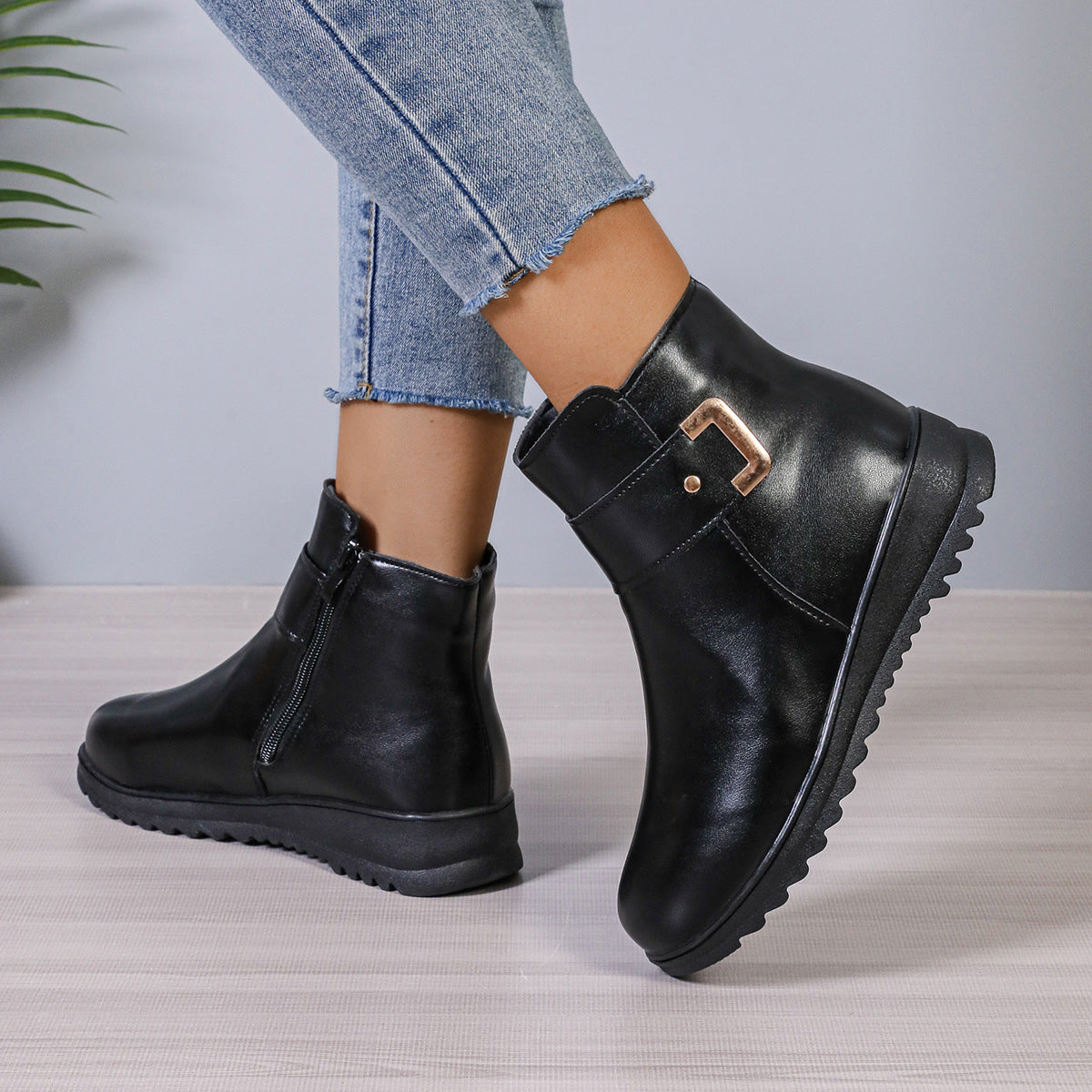 Women's Winter Fleece Boots With Side Zipper