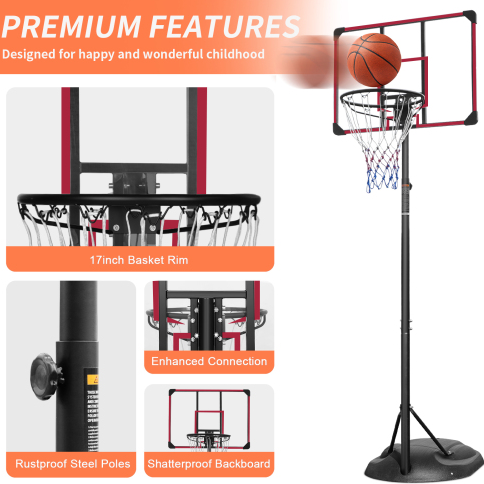 Portable Basketball Hoop Stand with Adjustable Height 7.5ft - 9.2ft $ 32-Inch Backboard