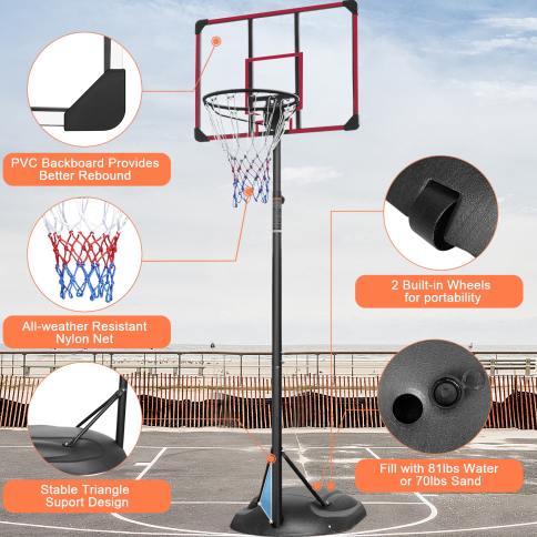 Portable Basketball Hoop Stand with Adjustable Height 7.5ft - 9.2ft $ 32-Inch Backboard