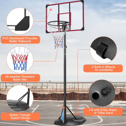 Portable Basketball Hoop Stand with Adjustable Height 7.5ft - 9.2ft $ 32-Inch Backboard