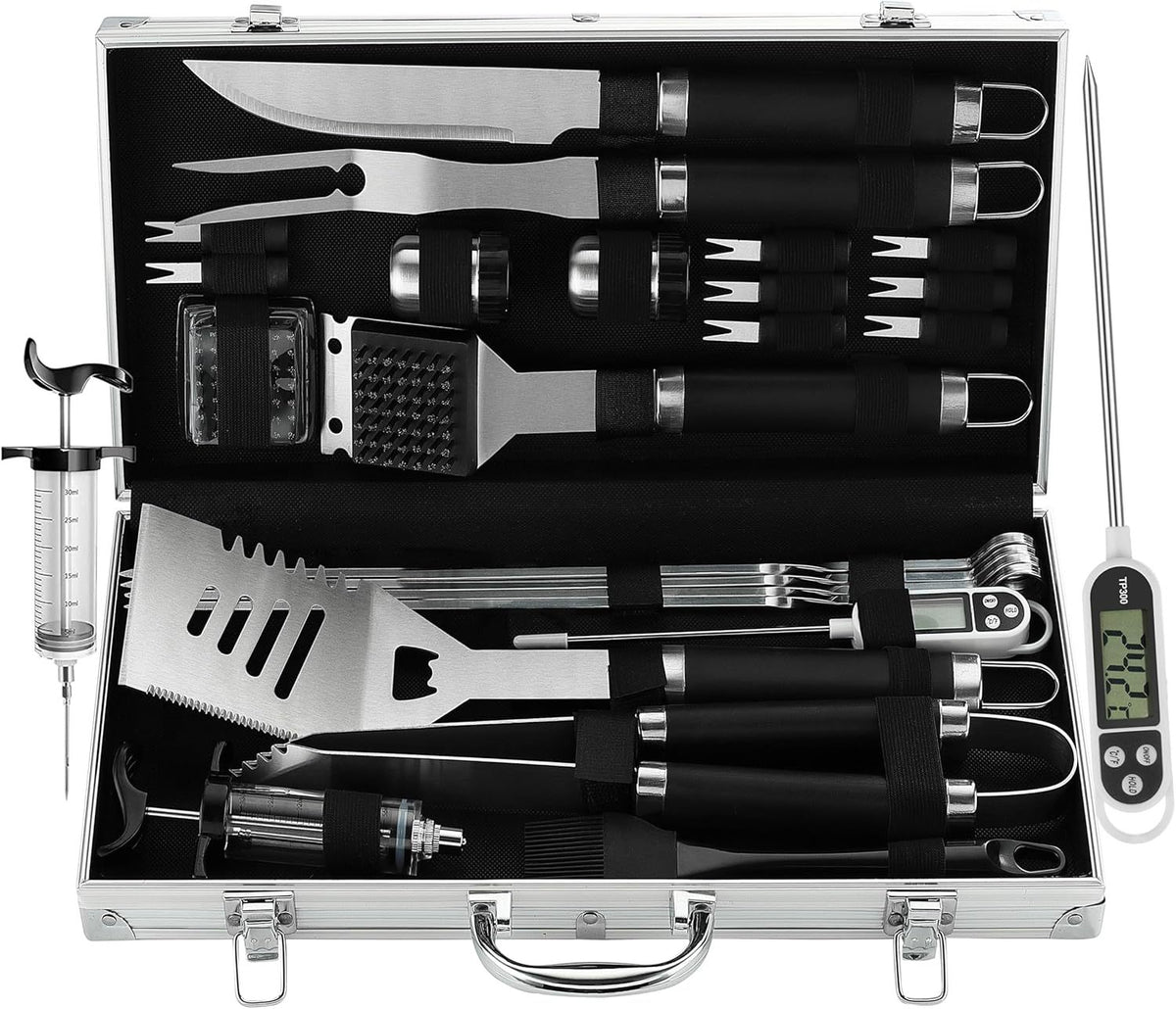 24PCS BBQ Grill Tools Set With Meat Thermometer And Injector