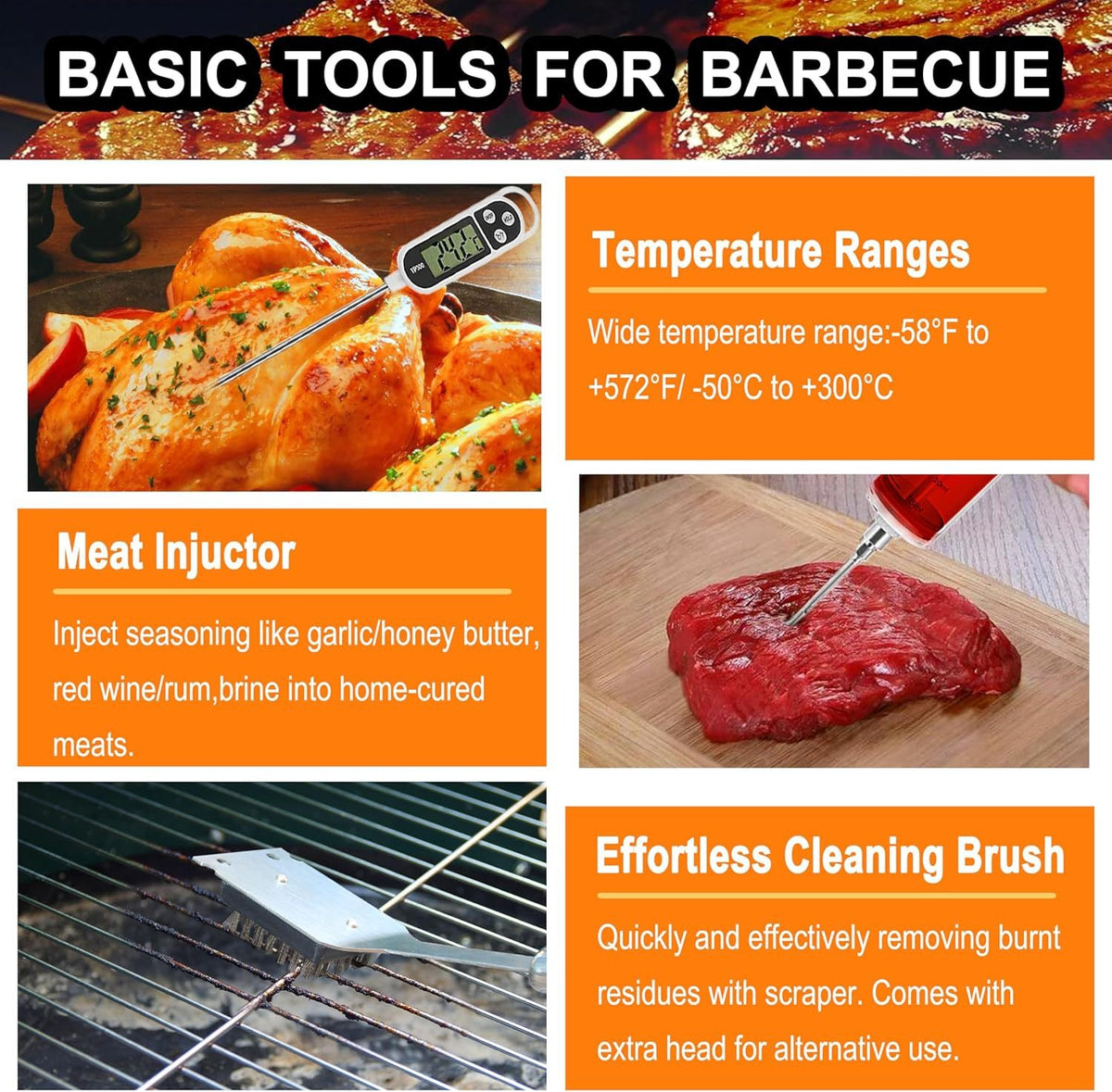 24PCS BBQ Grill Tools Set With Meat Thermometer And Injector