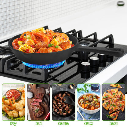 3-Piece Pre-Seasoned Cast Iron Skillet Set – 6", 8" & 10" Non-Stick Frying Pans, Black
