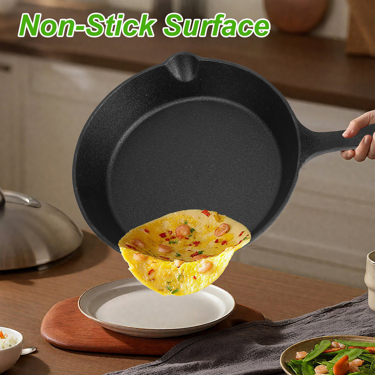 3-Piece Pre-Seasoned Cast Iron Skillet Set – 6", 8" & 10" Non-Stick Frying Pans, Black