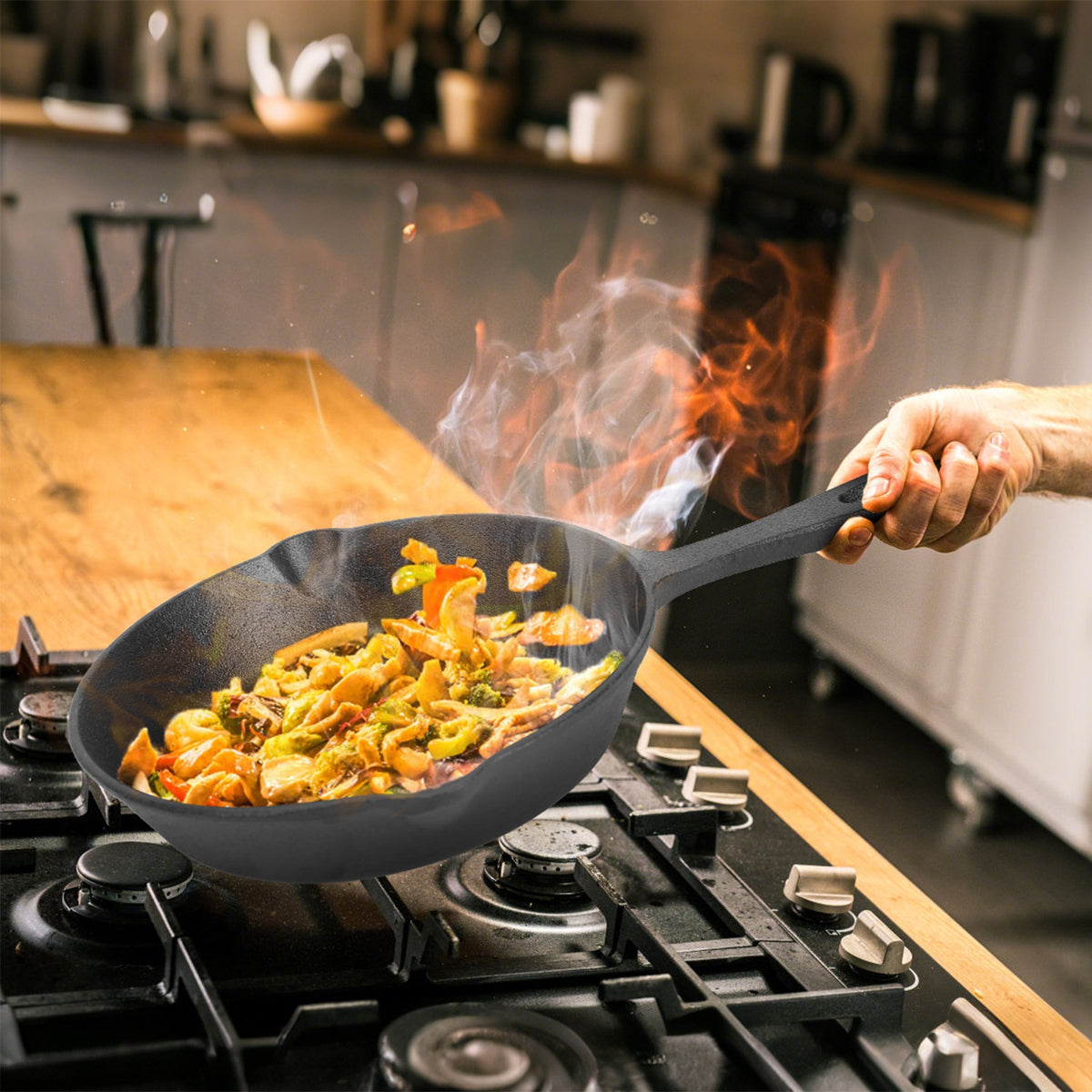 3-Piece Pre-Seasoned Cast Iron Skillet Set – 6", 8" & 10" Non-Stick Frying Pans, Black