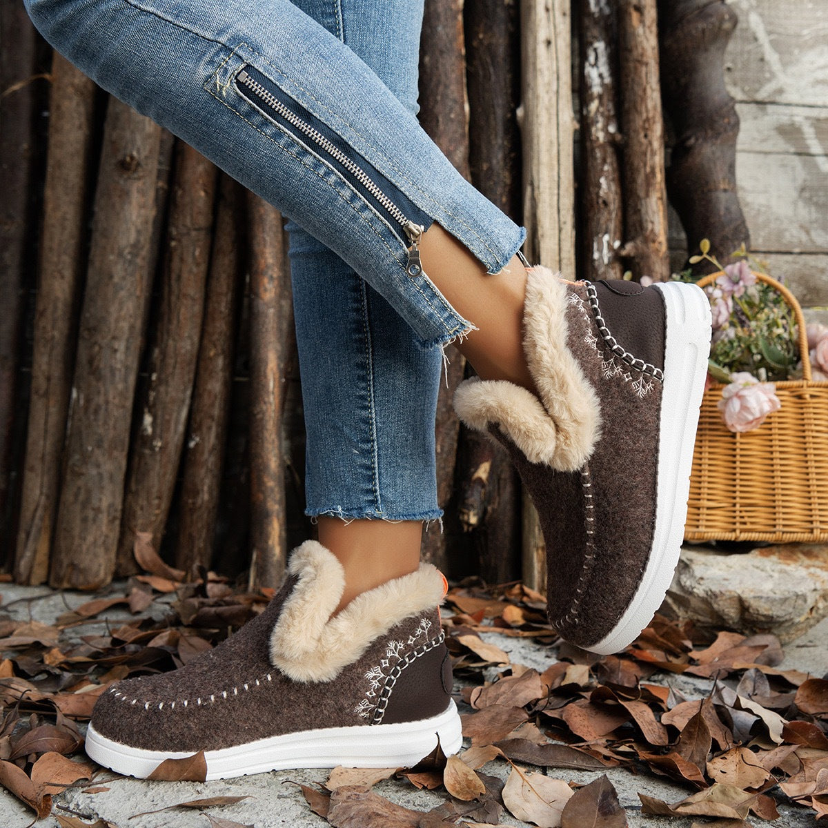 Women's Denim Fur Plush Boots