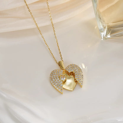 Women's Heart Opening And Closing Necklace Wings Pendant
