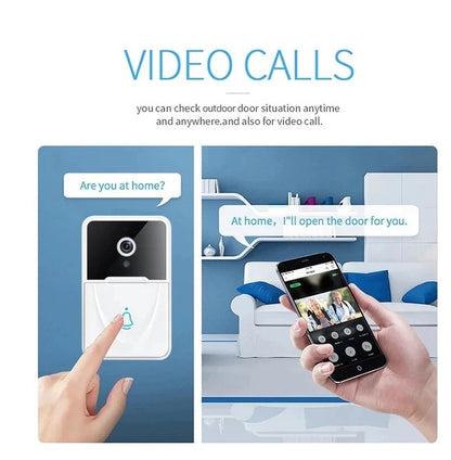 Wireless Smart Video Doorbell Camera – WiFi, Night Vision, Two-Way Audio & Chime, White