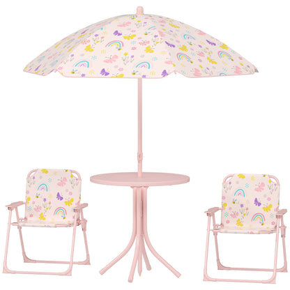 Kids Outdoor Activity Table With Foldable Chairs &  Removable Umbrella Pink