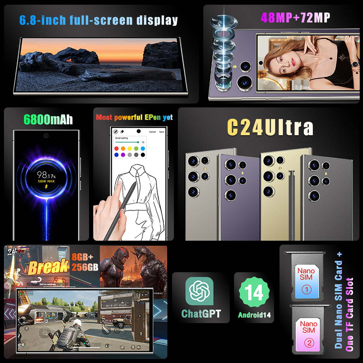 S24 Ultra Cell Phones 5G Unlocked with Tool Pen