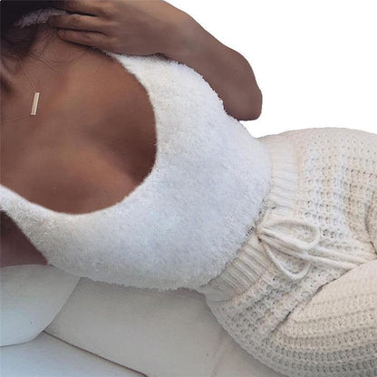 3pcs Womens Long Sleeve Crop Tank Top And Drawstring Shorts Pajama Set