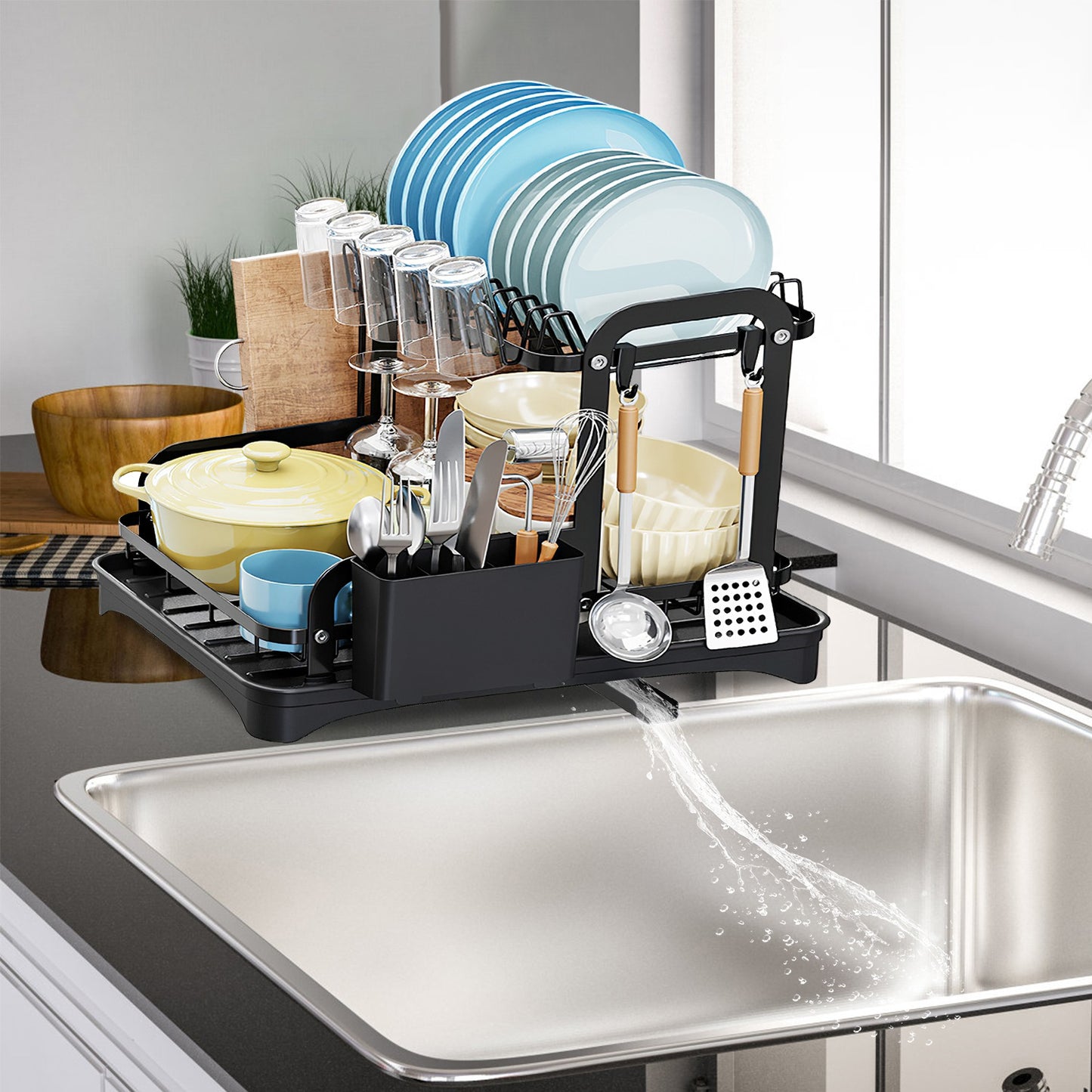 2-Tier Dish Drying Rack With Detachable Drainboard