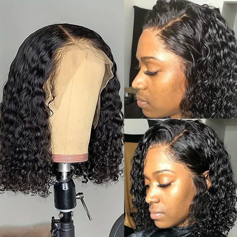 Short Bob Jerry Curly Hair Wig 14 Inch Non-adhesive Lace