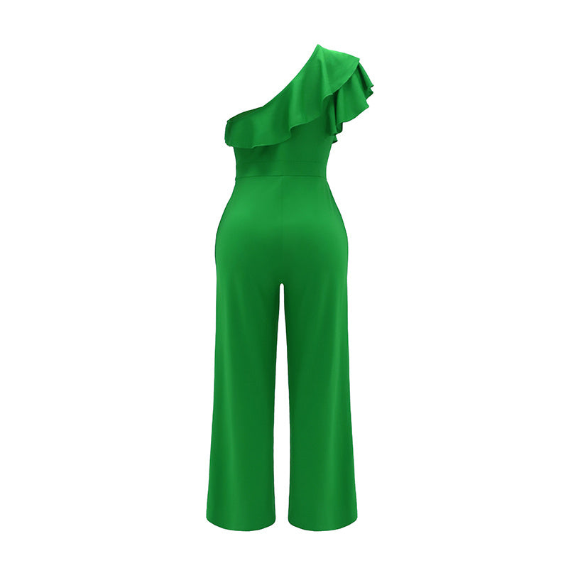 Women Dressy Jumpsuits Sleeveless Ruffle One Shoulder Romper