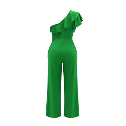 Women Dressy Jumpsuits Sleeveless Ruffle One Shoulder Romper