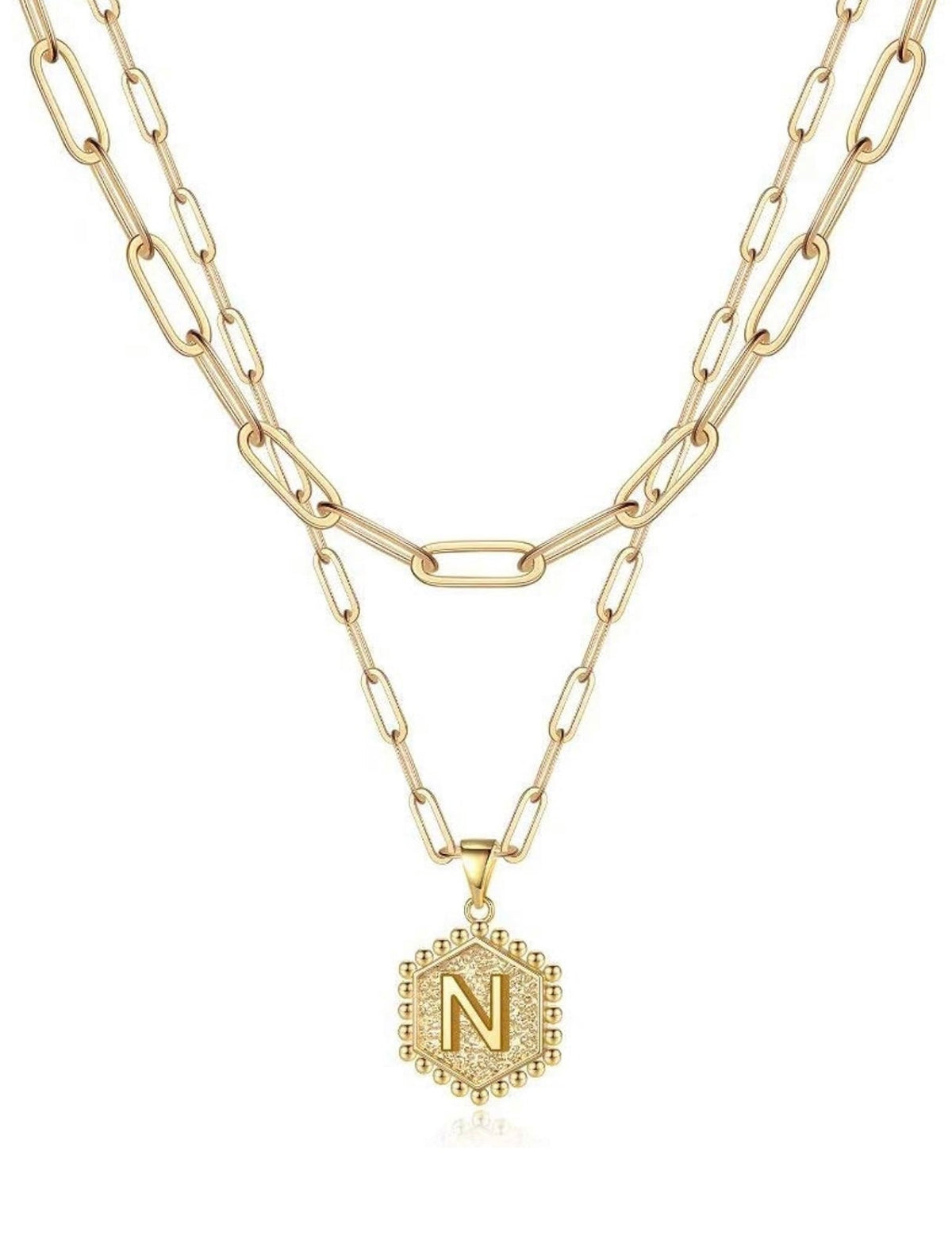 Gold Layered Initial Necklace – Elegant A–Z Letter Pendant
