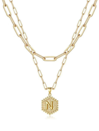 Gold Layered Initial Necklace – Elegant A–Z Letter Pendant