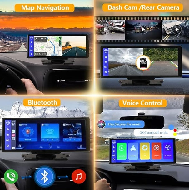 Portable Wireless Carplay With 2.5K Camera, 1080P Back Cam 9.3inches Ultra HD Android