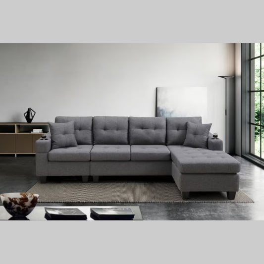 Fabric Sectional Sofa with Cup Holder