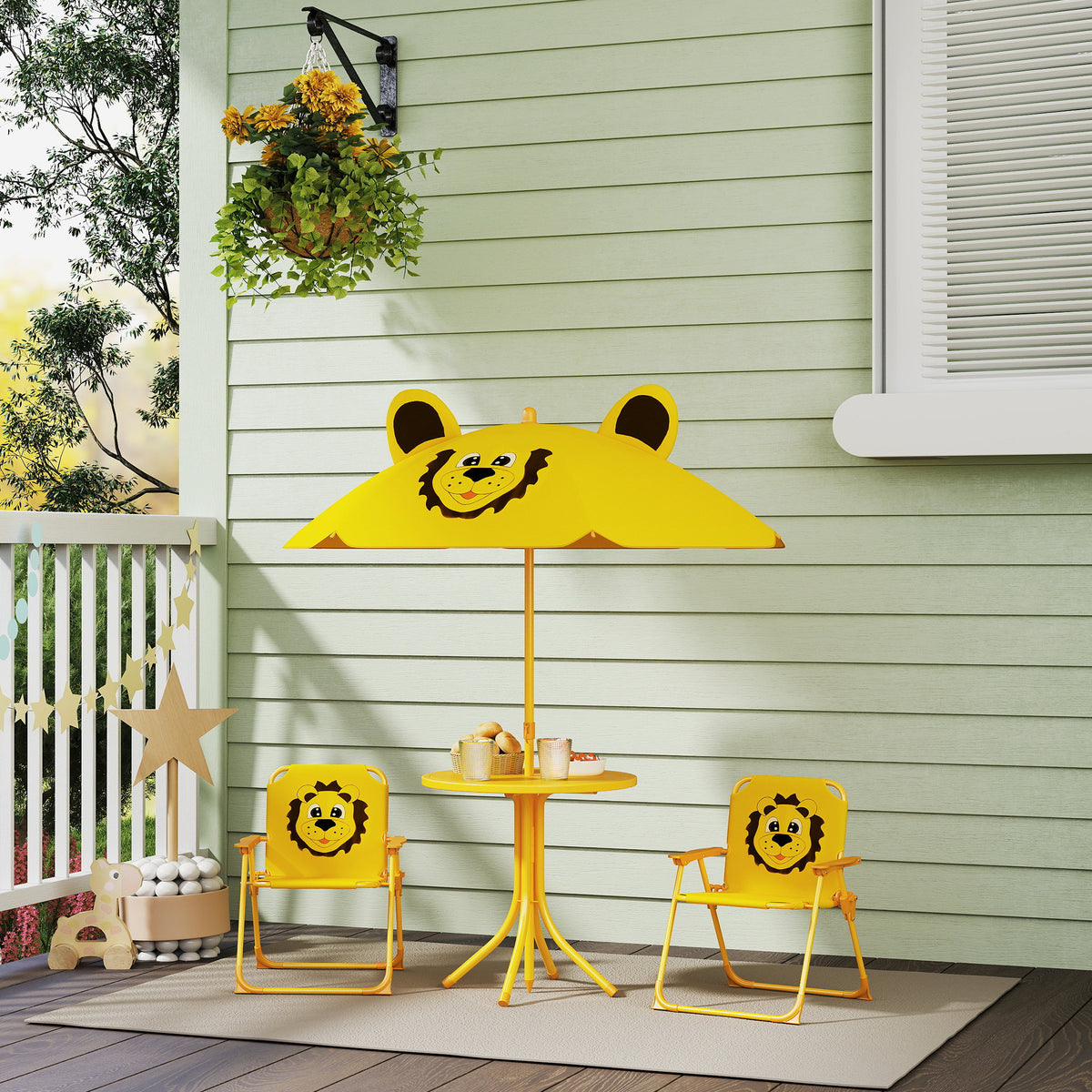 Kids Picnic Table And Chair Set With Foldable Chairs