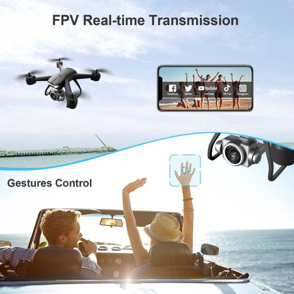 FPV RC Quadcopter Drone with HD Camera – WiFi App Control, Voice & Gesture Control, 30-Min Flight
