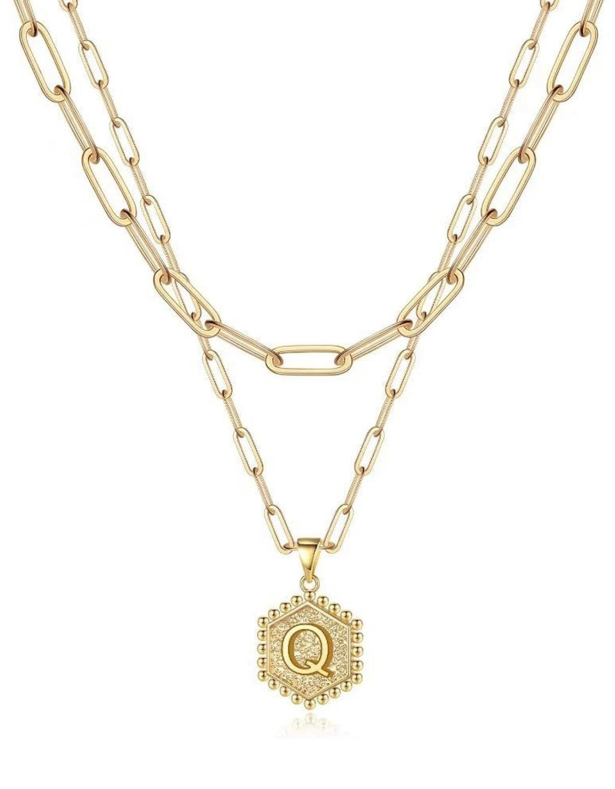 Gold Layered Initial Necklace – Elegant A–Z Letter Pendant