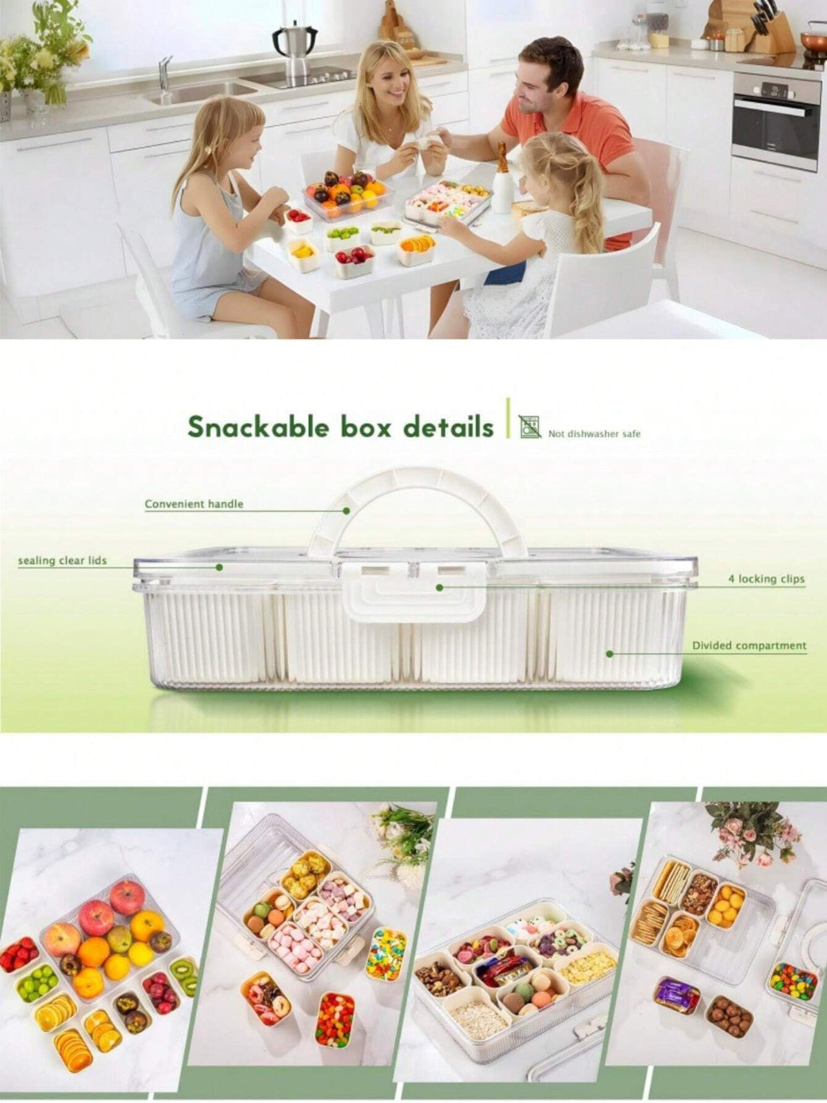 Divided Snack Box With Lid Clear Food Storage Container