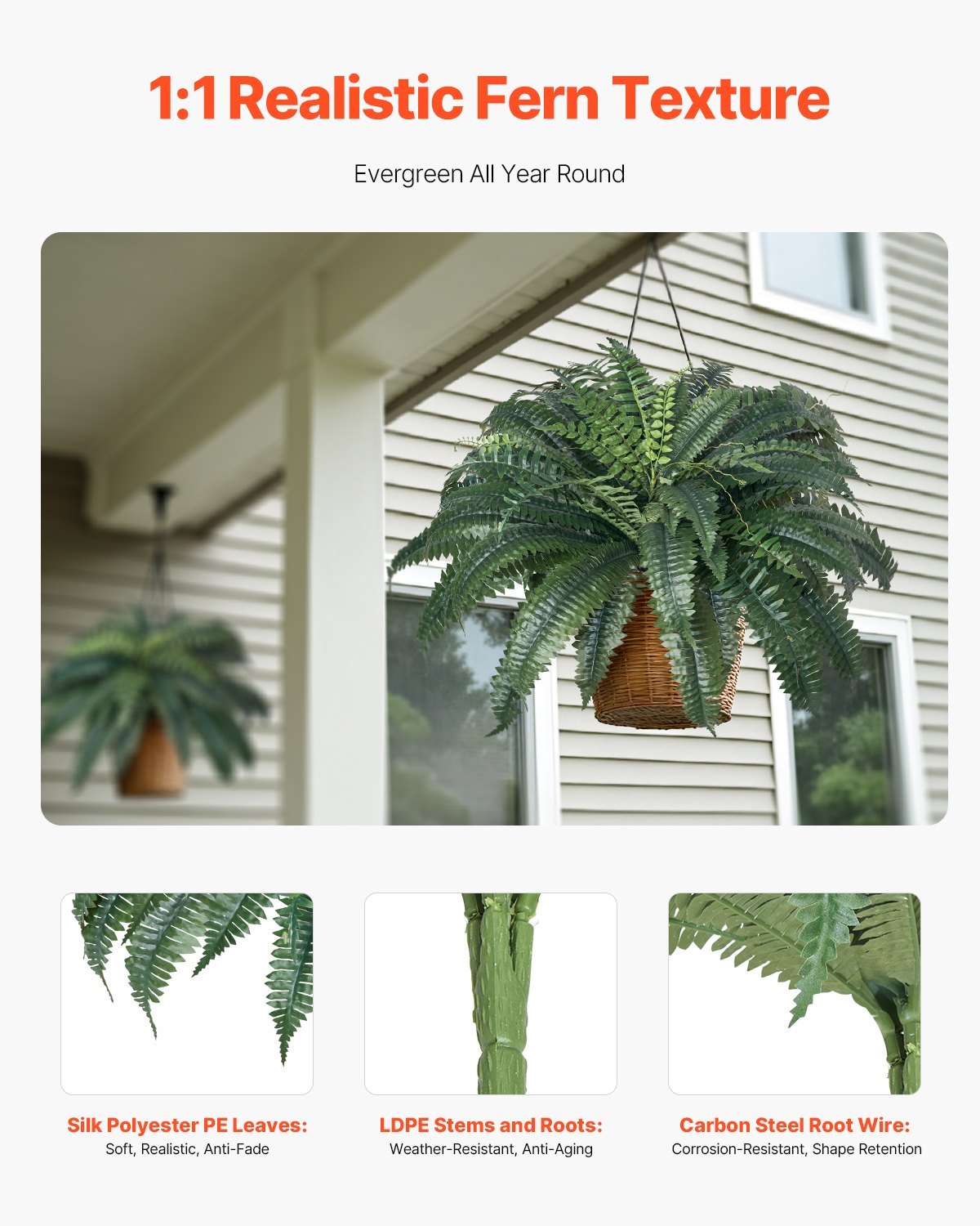 2 Pcs Artificial Boston Ferns Plastic Fern 50 Branches Indoor Outdoor Decor
