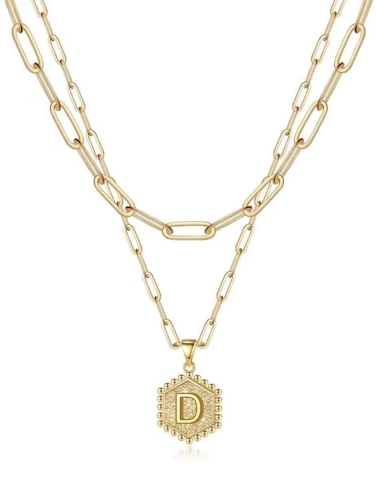 Gold Layered Initial Necklace – Elegant A–Z Letter Pendant
