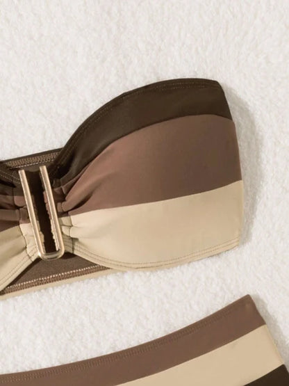 Women's 2Pc Coffee Strapless Bikini Swimsuit