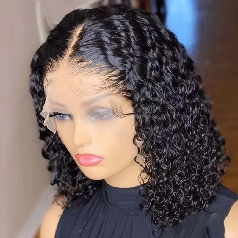 Short Bob Jerry Curly Hair Wig 14 Inch Non-adhesive Lace