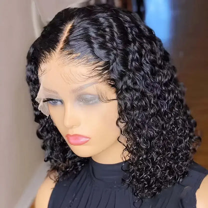 Short Bob Jerry Curly Hair Wig 14 Inch Non-adhesive Lace